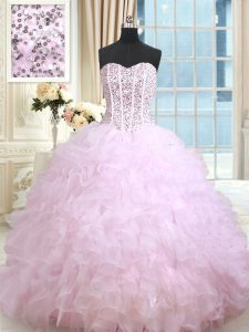 Noble Lilac Quinceanera Dresses Military Ball and Sweet 16 and Quinceanera and For with Beading and Ruffles and Ruffled 