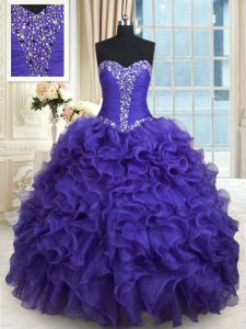 Customized Purple Sweetheart Lace Up Beading and Ruffles Sweet 16 Dress Sleeveless