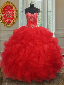 Beauteous Floor Length Ball Gowns Sleeveless Red Quinceanera Dresses Lace Up