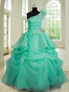 Custom Made Turquoise Vestidos de Quinceanera Military Ball and Sweet 16 and Quinceanera and For with Beading and Hand M