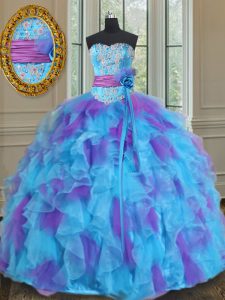 Delicate Beading and Ruffles Sweet 16 Quinceanera Dress Multi-color Lace Up Sleeveless Floor Length