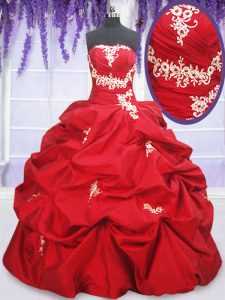 Pick Ups Floor Length Ball Gowns Sleeveless Red Sweet 16 Quinceanera Dress Lace Up