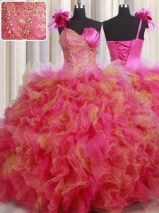Multi-color Quinceanera Dresses Military Ball and Sweet 16 and Quinceanera and For with Beading and Ruffles and Hand Mad