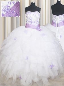 Noble White Sleeveless Tulle Lace Up 15th Birthday Dress for Military Ball and Sweet 16 and Quinceanera