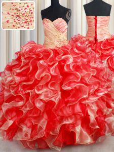 Multi-color Ball Gowns Organza Sweetheart Sleeveless Beading and Ruffles Floor Length Lace Up Quinceanera Gown