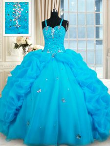 Baby Blue Straps Lace Up Beading and Pick Ups Quinceanera Gown Sleeveless