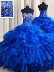 Glamorous Royal Blue Quinceanera Gown Sweetheart Sleeveless Brush Train Lace Up