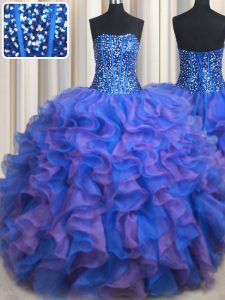 New Style Floor Length Ball Gowns Sleeveless Blue and Purple Quinceanera Dress Lace Up