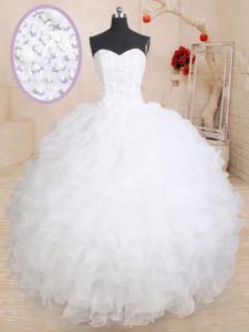 Sexy White Sleeveless Beading and Ruffles Floor Length Sweet 16 Quinceanera Dress
