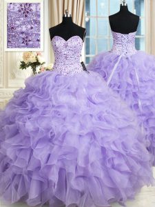 Graceful Sweetheart Sleeveless Organza 15 Quinceanera Dress Beading and Ruffles Lace Up