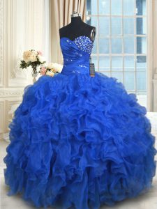 Luxury Sleeveless Lace Up Floor Length Beading and Ruffles Sweet 16 Quinceanera Dress