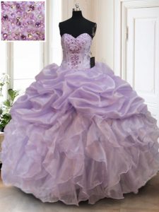 Sleeveless Floor Length Beading and Ruffles Lace Up Sweet 16 Dresses with Lavender