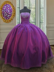 Gorgeous Floor Length Purple 15th Birthday Dress Strapless Sleeveless Lace Up