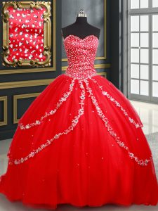 Red Sleeveless Beading and Appliques Sweet 16 Dresses