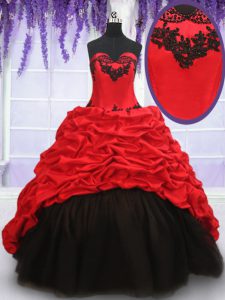 Superior Pick Ups With Train Ball Gowns Sleeveless Red And Black Quinceanera Dresses Brush Train Lace Up