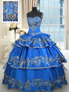 Cheap Blue Sweetheart Lace Up Beading and Embroidery and Ruffled Layers 15th Birthday Dress Sleeveless