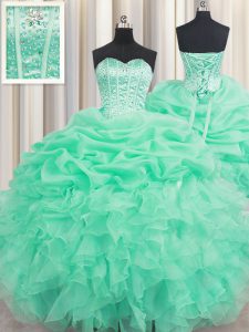 Pretty Sleeveless Lace Up Floor Length Beading and Ruffles and Pick Ups Sweet 16 Dress