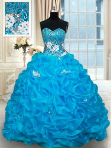 Pick Ups With Train Ball Gowns Sleeveless Baby Blue Sweet 16 Quinceanera Dress Brush Train Lace Up