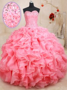 Colorful Sleeveless Lace Up Floor Length Beading and Ruffles 15th Birthday Dress