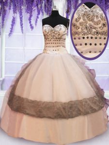 Glorious Organza and Taffeta Sweetheart Sleeveless Lace Up Beading and Lace and Ruffles Vestidos de Quinceanera in Multi