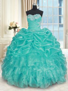 Floor Length Turquoise Vestidos de Quinceanera Sweetheart Sleeveless Lace Up