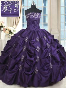 Taffeta Sleeveless Floor Length Quinceanera Gown and Beading and Appliques