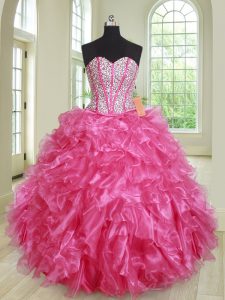 Pretty Floor Length Ball Gowns Sleeveless Hot Pink Quinceanera Dress Lace Up