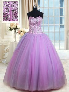 High Quality Sweetheart Sleeveless Lace Up 15 Quinceanera Dress Lavender Tulle