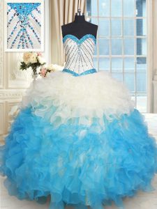 Wonderful Multi-color Ball Gowns Sweetheart Sleeveless Organza Floor Length Lace Up Beading and Ruffles Quinceanera Gown