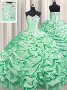 Apple Green Lace Up Sweet 16 Dress Beading and Pick Ups Sleeveless With Brush Train