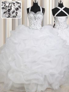 New Style Straps Sleeveless Quinceanera Dresses Floor Length Beading and Pick Ups White Organza
