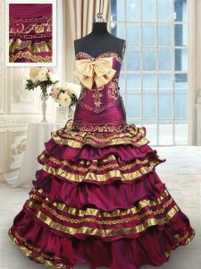 Ruffled Layers With Train A-line Sleeveless Burgundy Sweet 16 Dresses Brush Train Lace Up