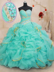 Fashionable Sleeveless Beading and Ruffles and Sequins Lace Up Quinceanera Gown