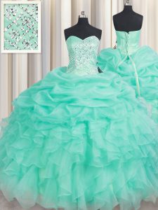 Apple Green Sweetheart Lace Up Beading and Ruffles and Pick Ups Quinceanera Dress Sleeveless