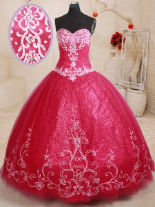 Coral Red Lace Up Sweet 16 Dresses Beading and Appliques and Embroidery Sleeveless Floor Length