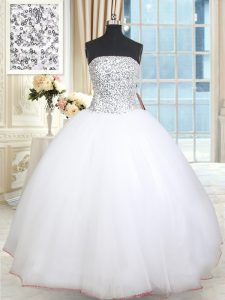 White Sleeveless Beading and Sequins Floor Length Quinceanera Gown