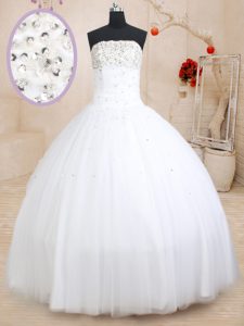 Chic Floor Length Ball Gowns Sleeveless White Quinceanera Gown Lace Up
