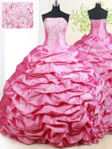 Luxurious Pick Ups Hot Pink Sleeveless Taffeta Brush Train Lace Up Quinceanera Dress for Military Ball and Sweet 16 and 