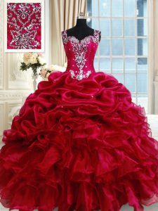 Straps Floor Length Zipper Quinceanera Gown Fuchsia for Military Ball and Sweet 16 and Quinceanera with Ruffled Layers a