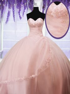 Baby Pink Sweetheart Neckline Beading and Appliques Quinceanera Dresses Sleeveless Lace Up