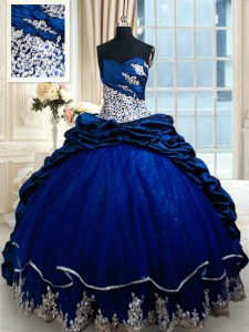 Pick Ups Royal Blue Sleeveless Taffeta Court Train Lace Up Quinceanera Gown for Military Ball and Sweet 16 and Quinceane