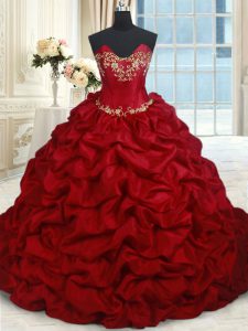 Great Pick Ups Ball Gowns Sweet 16 Quinceanera Dress Wine Red Sweetheart Taffeta Sleeveless Floor Length Lace Up