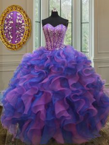 New Style Multi-color Lace Up Sweet 16 Quinceanera Dress Beading and Ruffles Sleeveless Floor Length