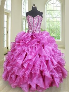 Elegant Sweetheart Sleeveless Lace Up Sweet 16 Quinceanera Dress Lilac Organza