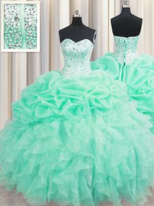 Pick Ups Sweetheart Sleeveless Lace Up 15 Quinceanera Dress Apple Green Organza
