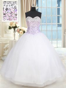 Tulle Sweetheart Sleeveless Lace Up Beading Sweet 16 Dresses in White