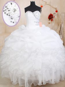 Fashionable Floor Length Zipper Quinceanera Dresses White for Military Ball and Sweet 16 and Quinceanera with Beading an