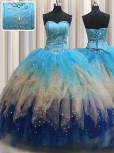 Enchanting Multi-color Lace Up Ball Gown Prom Dress Beading and Ruffles Sleeveless Floor Length