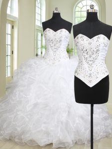Fashion White Quinceanera Gown Military Ball and Sweet 16 and Quinceanera and For with Beading and Ruffles Sweetheart Sl