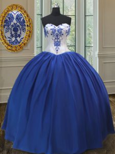 Best Selling Royal Blue Ball Gowns Sweetheart Sleeveless Taffeta Floor Length Lace Up Embroidery Vestidos de Quinceanera